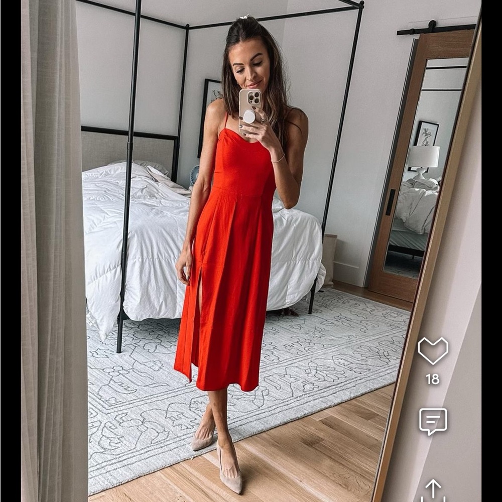 Abercrombie red high slit midi dress XS new with tags